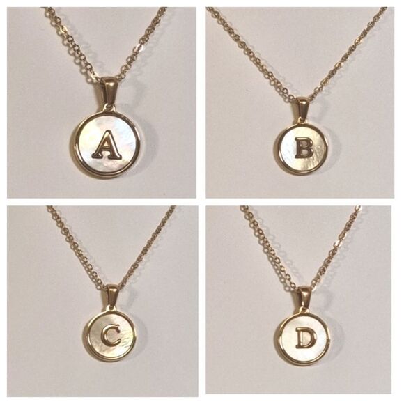 SHELL INITIAL PENDANT NECKLACE stainless steel gold plated A B C or D - Picture 1 of 14